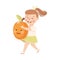 Happy Girl Carrying Big Apricot Fruit with Cheerful Smiley Vector Illustration