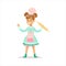 Happy Girl In Classic Girly Color Clothes Smiling Cartoon Character Cooking In Apron With Rolling Pin