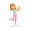 Happy Girl In Classic Girly Color Clothes Smiling Cartoon Character Playing Flute