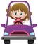 Happy girl driving in purple car