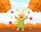 Happy Girl Enjoy Fall Season Bright Vector Illustration