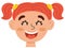 Happy girl face. Little kid smiling clipart. Excited emotion