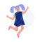 Happy Girl Happily Jumping, Smiling Child in Blue Dress Having Fun Vector Illustration