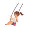 Happy girl having fun on rope swings in park or playground a vector illustration