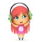 Happy girl headphones listen music isolated 3d cartoon design vector children Illustration