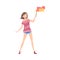 Happy Girl Holding Burning Firecracker, Teenage Girl Celebrating Holidays Cartoon Style Vector Illustration