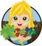 Happy girl holding home grown vegetables