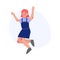 Happy Girl Joyfully Jumping, Cheerful Teen Girl Having Fun Vector Illustration