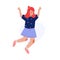 Happy Girl Joyfully Jumping with Rising Hands, Smiling Teenager Having Fun Vector Illustration