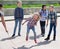 Happy girl jumping while jump rope game