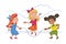 Happy girl jumping rope with friends, activity games outdoor
