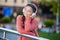 Happy girl listening to music. Melomaniac teenager listening song. Teen girl listening to headphones