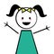 happy girl with pigtails icon stick figure