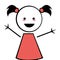 happy girl with pigtails icon stick figure