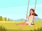 Happy girl plays on the swing character vector design