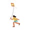 Happy girl running and flying kite outdoors vector illustration