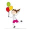 Happy girl running and holding colorful balloons in her hand -