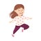 Happy Girl Running, Lovely Preschool Kid in Casual Clothes Having Fun on Isolated White Background Vector Illustration