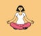 Happy girl sitting in lotus pose. Yoga, fitness concept. Cartoon vector illustration