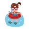 Happy girl swimming with inflatable buoy and snorkel scuba mask, kid ready to swim and dive colorful character