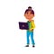 happy girl teenager holding laptop cartoon vector