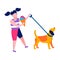 Happy Girl Walking Dog Motivational Flat Banner