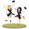 Happy girls after exams. Getting diploma. Illustration for internet and mobile website