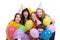 Happy girls with variegated balloons