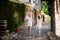 happy girls walking on the street