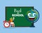 happy global map kawaii with blackboard and clock