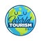 Happy globe planet earth cartoon for world tourism day