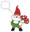 Happy gnome hold a mushroom and dreaming