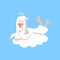 Happy god character resting on white cloud. Creator`s daily routine. Christian religious theme. Flat vector isolated on