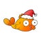 happy goldfish hand drawn gradient cartoon of a wearing santa hat