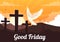 Happy Good Friday Vector Illustration with Christian Holiday of Jesus Christ Crucifixion and Pigeons in Flat Cartoon Background