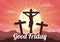 Happy Good Friday Vector Illustration with Christian Holiday of Jesus Christ Crucifixion and Pigeons in Flat Cartoon Background
