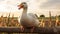 Happy Goose Smiling On Fence Post In Lush Corn Field