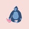 Happy gorilla and pink bananas hand drawn vector illustration. Isolated cute baby character. Safari animal in flat style for kids.