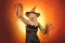 Happy gothic young woman in witch halloween costume with hat standing and smiling. Beautiful young woman in black witch