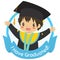Happy Graduate Boy Student in Blue Circle Frame Character Vector