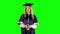 Happy graduate girl. Green screen