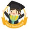 Happy Graduate Girl Student in Yellow Circle Frame Character Vector