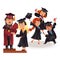 Happy graduates on celebration ceremony flat poster.