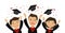 Happy graduating students throwing graduation caps. education, school, college concept. cartoon vector illustration