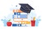 Happy Graduation Day of Students Celebrating Background Vector Illustration Wearing Academic Dress, Graduate Cap and Diploma