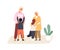 Happy grandchildren meeting and hugging grandmother and grandfather. Cute family scene. Kids visiting grandparents. Flat