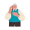 Happy grandfather in glasses talking on the mobile phone,white background.Vector flat illustration