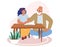 Happy grandfather and granddaughter reading book together flat vector illustration. Grandparent grandchild relationships