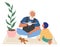 Happy grandfather and grandson playing toy game together, flat vector illustration. Grandparent grandchild relationships