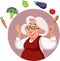 Happy Grandma Cooking with Fresh Ingredients Vector Cartoon